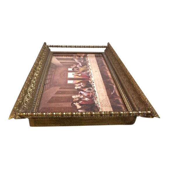 Vintage Metal Framed Velvet Back da Vinci The Last Supper Print 10 3/4” x 5 3/4” - Picture 9 of 10